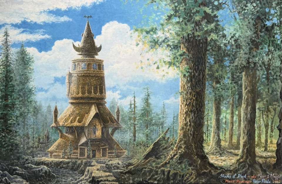 Shades of Black by Peter Poole, 1991. A matte painting created as a backdrop for a scene in Peter's film of the same name.