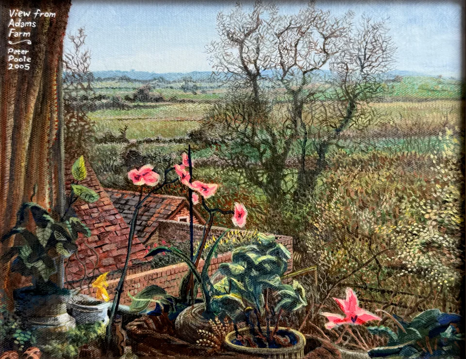 View from Adams Farm by Peter Poole, 2005. A landscape painting on cotton canvas in a custom wooden frame.