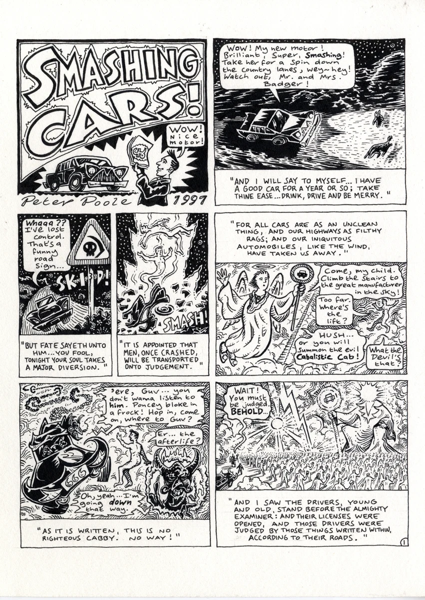 The opening page from Smashing Cars! by Peter Poole.