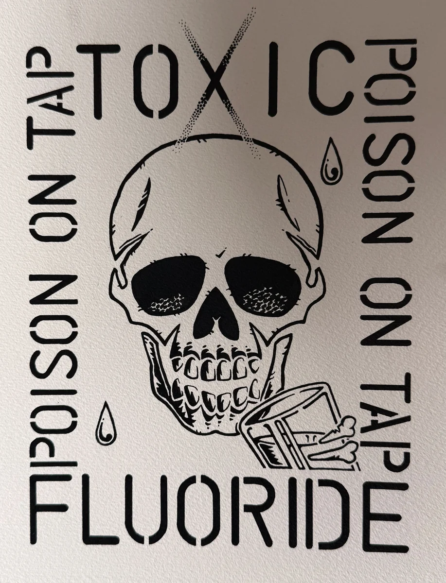 Anti-water fluoridation campaign artwork by Peter Poole.