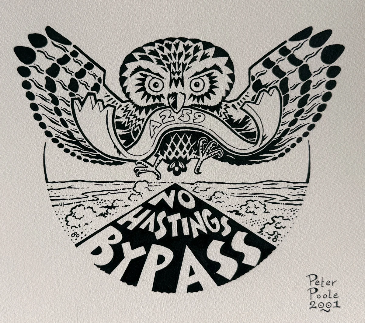 Anti-Hastings Bypass logo by Peter Poole.
