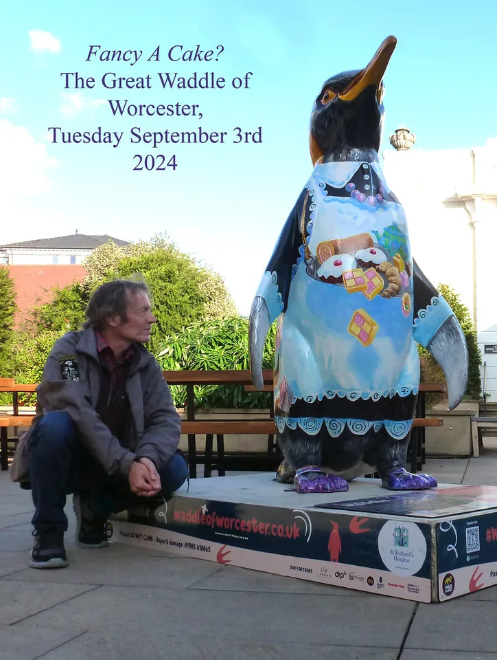 Peter Poole with his penguin sculpture for The Great Waddle of Worcester.